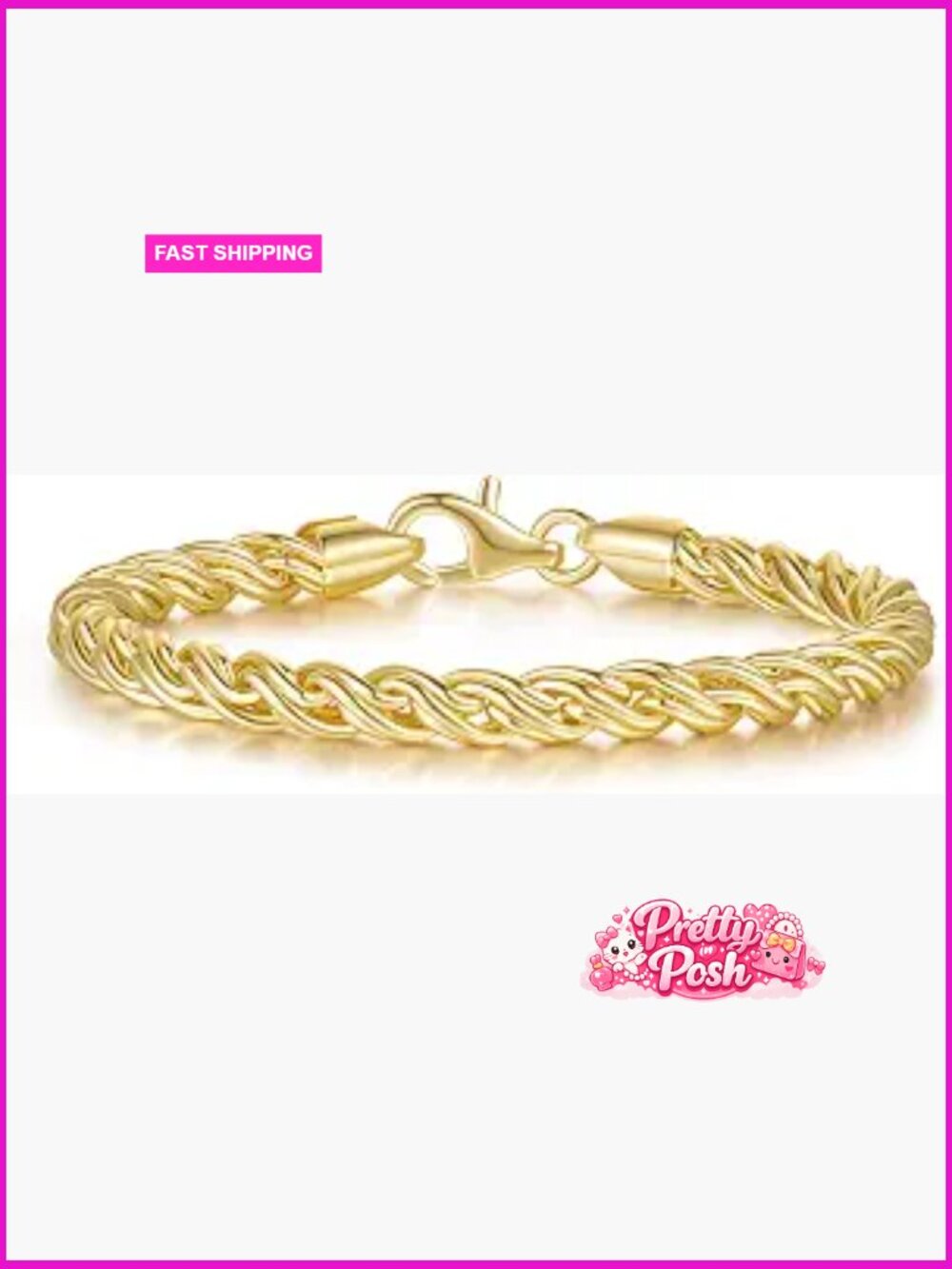 Non Tarnish Braided Gold Chain Charm Bracelet Hypoallergenic Link Bracelet